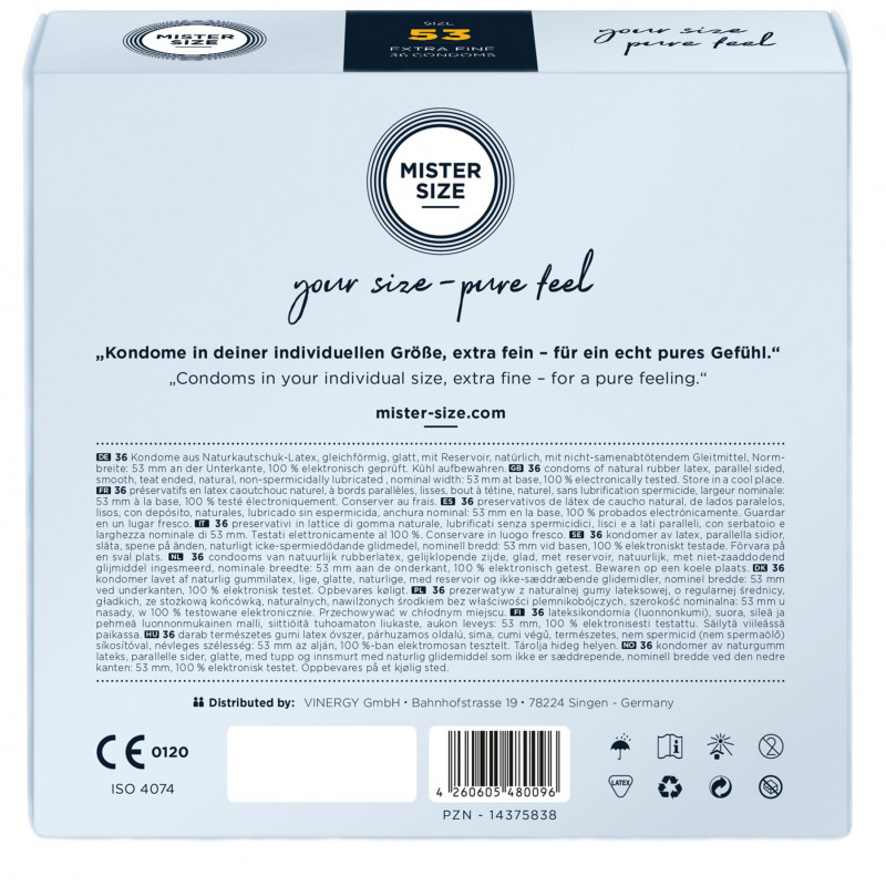 Презерватив Mister Size pure feel розмір 53 мм, вид збоку, текстура