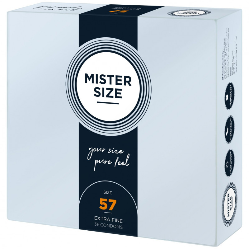 Упаковка презервативів Mister Size pure feel, 36 штук, вид збоку