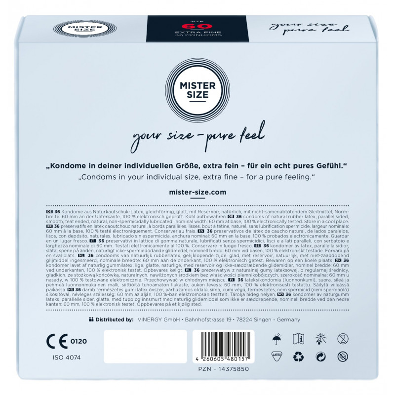 Зображення текстури та гладкості презервативів Mister Size Pure Feel 60, 0,05 мм, для природних відчуттів