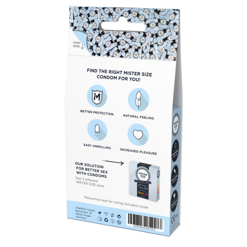Вигляд збоку набір презервативів Mister Size Test-Set
