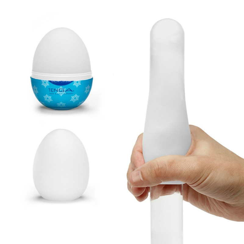 Упаковка мастурбатора Tenga Egg Snow Crystal, що підкреслює його преміальність та привабливий вигляд