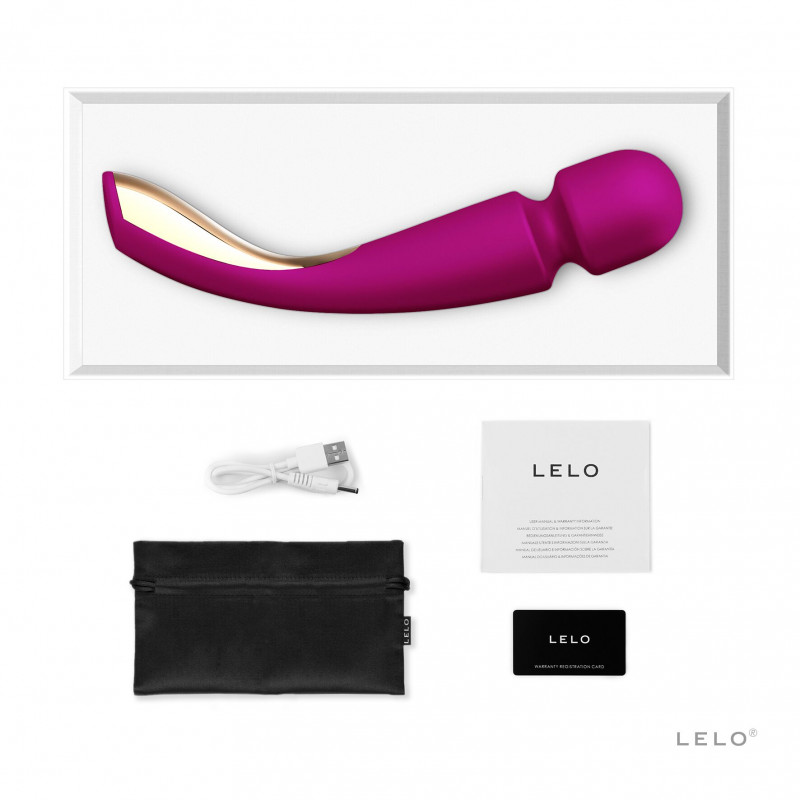 Детальний вигляд вібромасажера LELO Smart Wand 2 Medium Deep Rose: кнопка керування та матеріал
