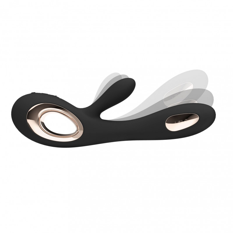 Вібратор LELO Soraya Wave Black у динамічному ракурсі, що натякає на його можливості