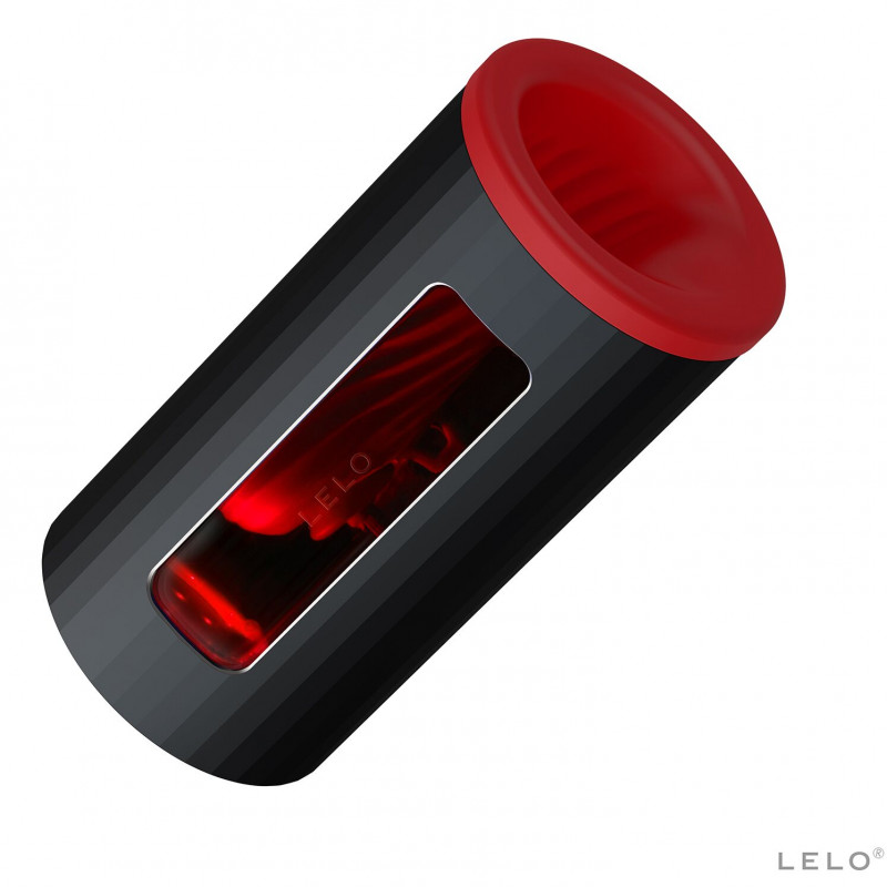 Смарт мастурбатор LELO F1S V2 Red, вид збоку, що підкреслює його ергономічну форму та деталі конструкції.