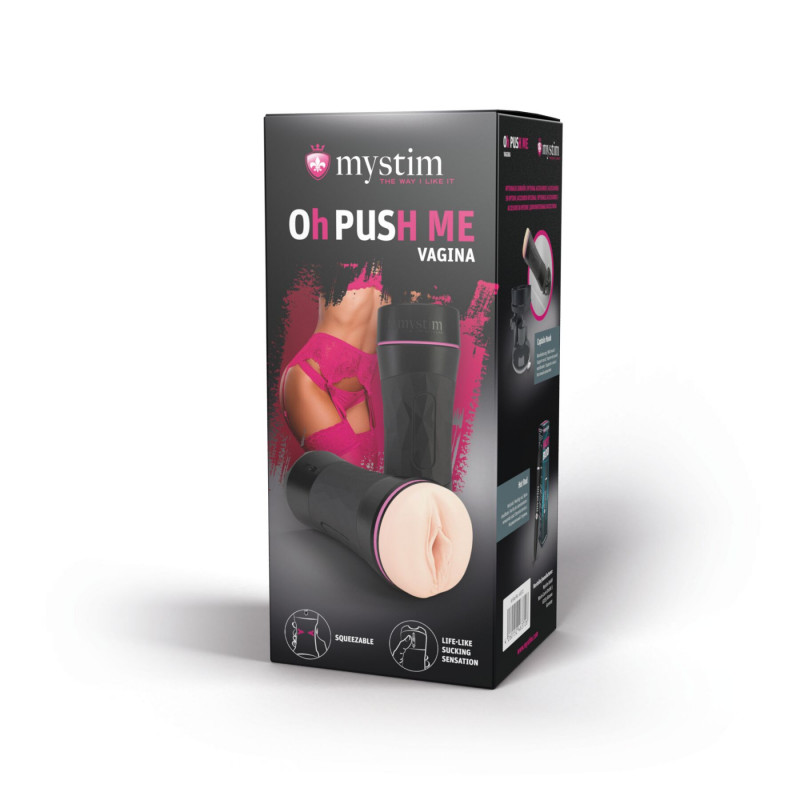 Мастурбатор-вагіна Mystim O(h) PUSH ME Vagina, демонстрація регульованого вакууму