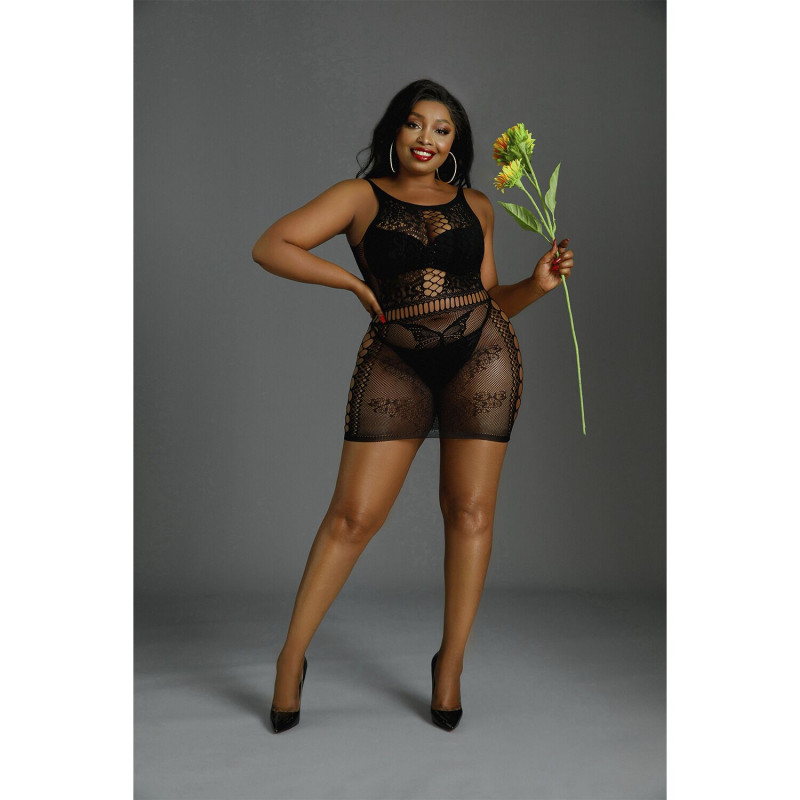 Текстура тканини сукні-бодістокінгу Moonlight Plus Model 01 XL-XXXL Black