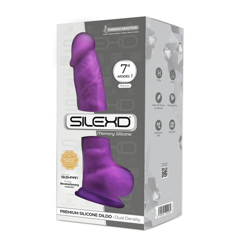 Фалоімітатор SilexD Johnny Purple 7in: детальний вигляд збоку, силікон+Silexpan, двошарова структура