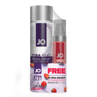 Набір лубрикантів JO Xtra Silky Silicone 120 мл & Oral Delight Strawberry 30 мл