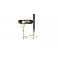 Роскошный ошейник с поводком Zalo Collar & Leash Set, черный, натуральная кожа