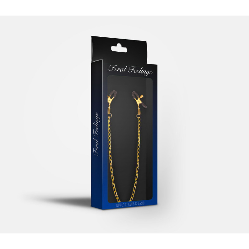 Золоті затискачі для сосків Feral Feelings Classic з чорним ланцюжком, детальний вигляд збоку