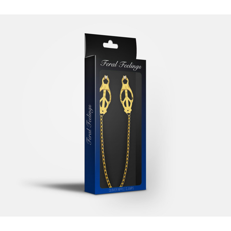 Затискачі для сосків Feral Feelings Clover, золото/білий, вид збоку з ланцюжком
