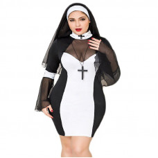 Еротичний костюм черниці JSY Грішниця Лола Plus Size Black сукня хрест апостольник — Keks-Hub