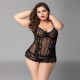Мереживний корсет JSY Сексуальна Белла Plus Size Black - вигляд збоку, що демонструє посадку та деталі гіпюрової сітки