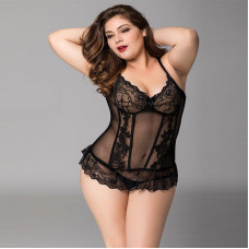 Мереживний корсет JSY Сексуальна Белла Plus Size Black, дрібна сітка, гіпюр, чашки з кісточками — Keks-Hub