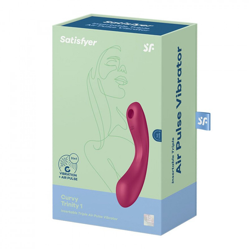 Вакуумний стимулятор Satisfyer Curvy Trinity 3в1, вид зверху, червоний