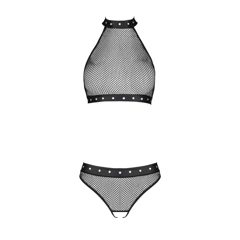 Білизна Passion MOONLIGHT SET XXL/XXXL black: витончена текстура тканини топу та стрінгів