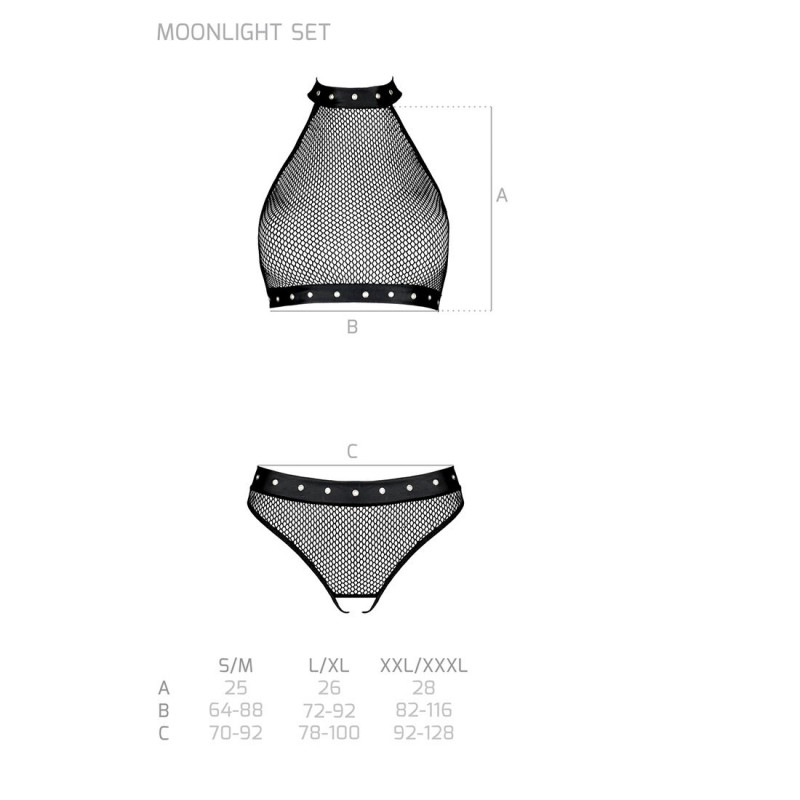 Білизна Passion MOONLIGHT SET XXL/XXXL black: повний комплект, включаючи топ та стрінги