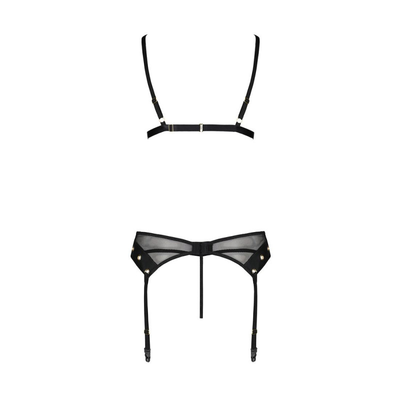 Комплект білизни Passion NESSY SET S/M black: текстура м'якої тканини та мережива