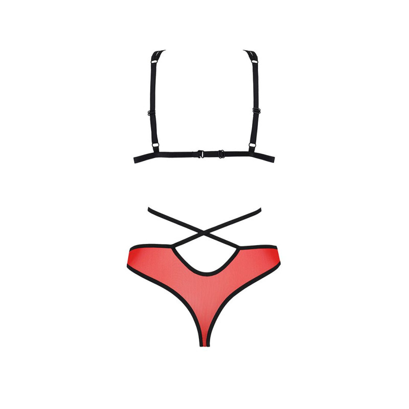 Червоний комплект білизни Passion PEONIA SET L/XL: красива брендова упаковка, що підкреслює елегантність.