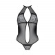 Детальний вигляд мережива на грудях чорного боді Passion SATARA BODY S/M
