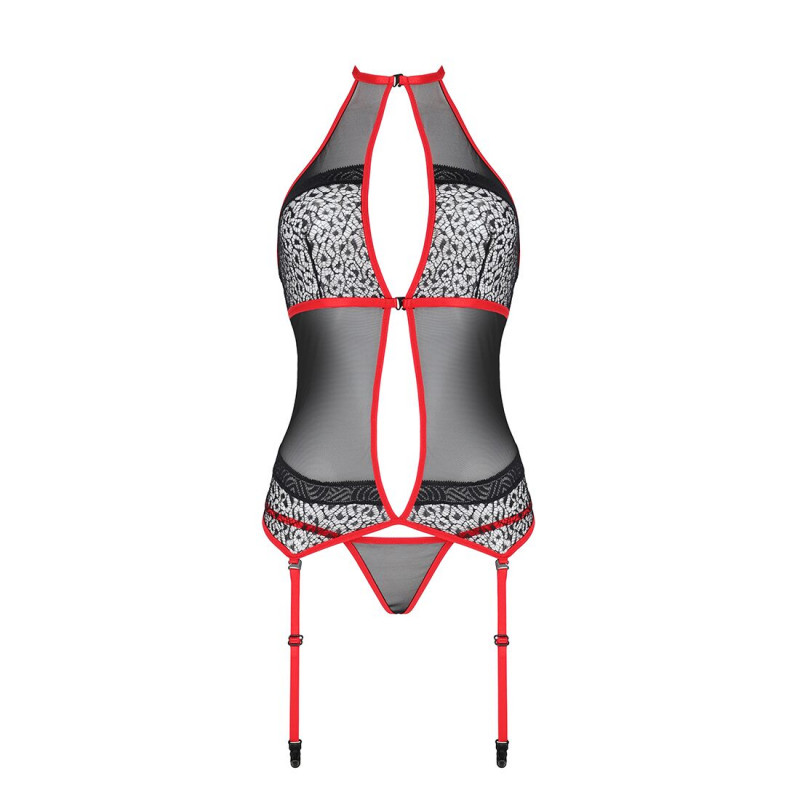 Червоний корсет Passion SATARA CORSET L/XL, вид збоку з застібками