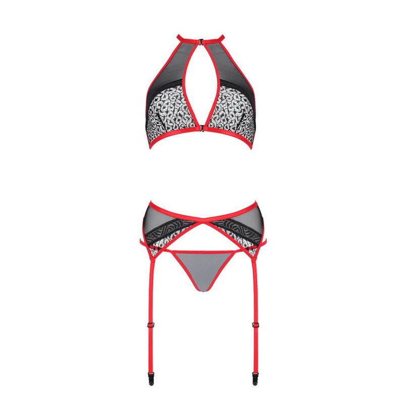 Комплект білизни Passion SATARA SET S/M red: червоний пояс для панчіх, вид зблизька