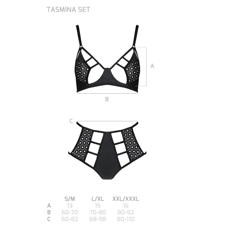 Текстура атласу та мережива комплекту білизни Passion TASMINA SET S/M black