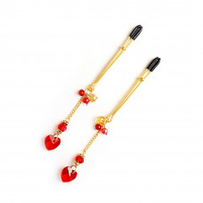 Затискачі для сосків Art of Sex Crystal Heart Red, золоті — Keks-Hub