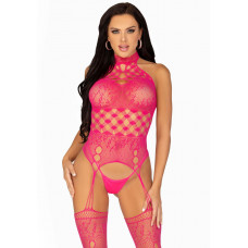 Мереживний бодістокінг Leg Avenue High neck lace bodystocking One size Raspberr
