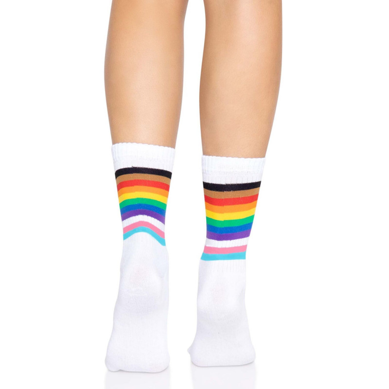 Вигляд збоку жіночих шкарпеток Leg Avenue Pride Crew Socks з райдужними смужками