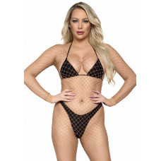 Бодістокінг Leg Avenue у велику сітку, довгий рукав, One size, Nude