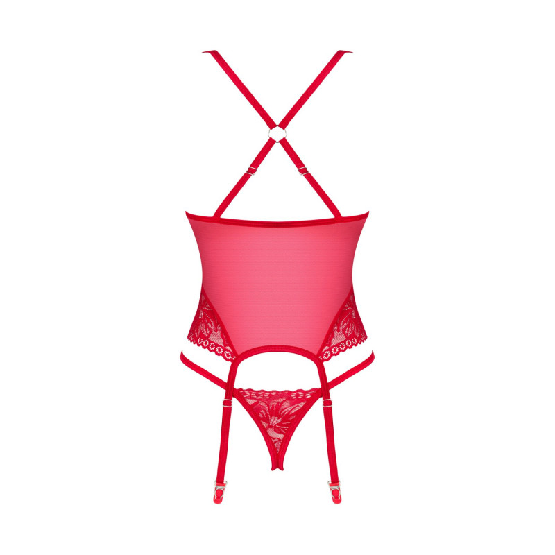 Деталі кріплення підв'язок: червоний прозорий корсет Obsessive Lacelove corset XL/2XL