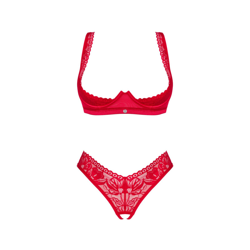 Червоний комплект білизни Obsessive Lacelove cupless 2-pcs set XS/S: деталі мережива