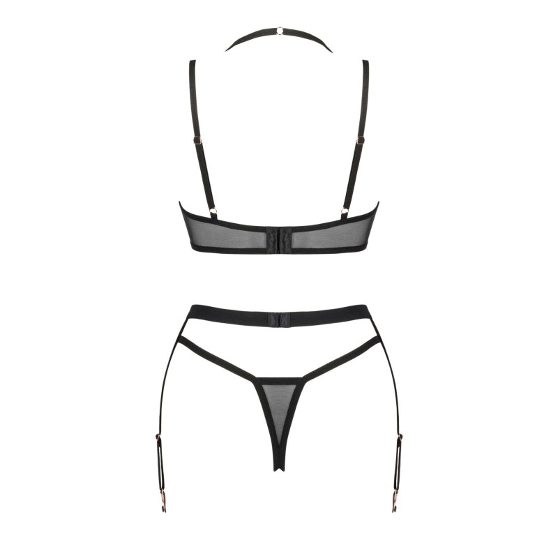 Комплект білизни Obsessive Selinne 3-pcs set Black: стильний пояс для панчіх з регульованими ремінцями
