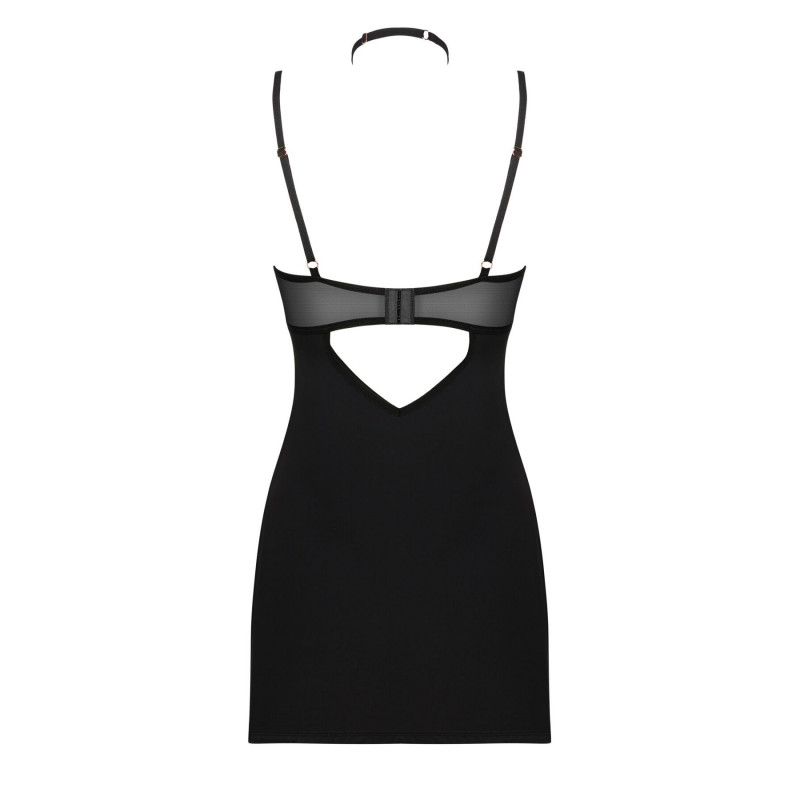 Комплект Obsessive Selinne: чорна сорочка та стрінги, демонструє деталі