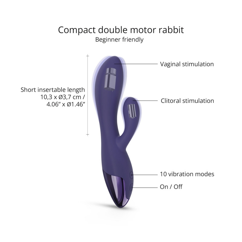 Вібратор-кролик Love To Love FUNKY BUNNY Midnight Indigo у вигляді збоку, що демонструє вигнуту форму