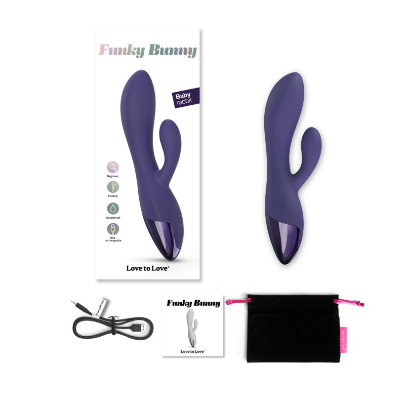 Детальний вигляд вібратора-кролика Love To Love FUNKY BUNNY Midnight Indigo, що показує панель керування та текстуру матеріалу