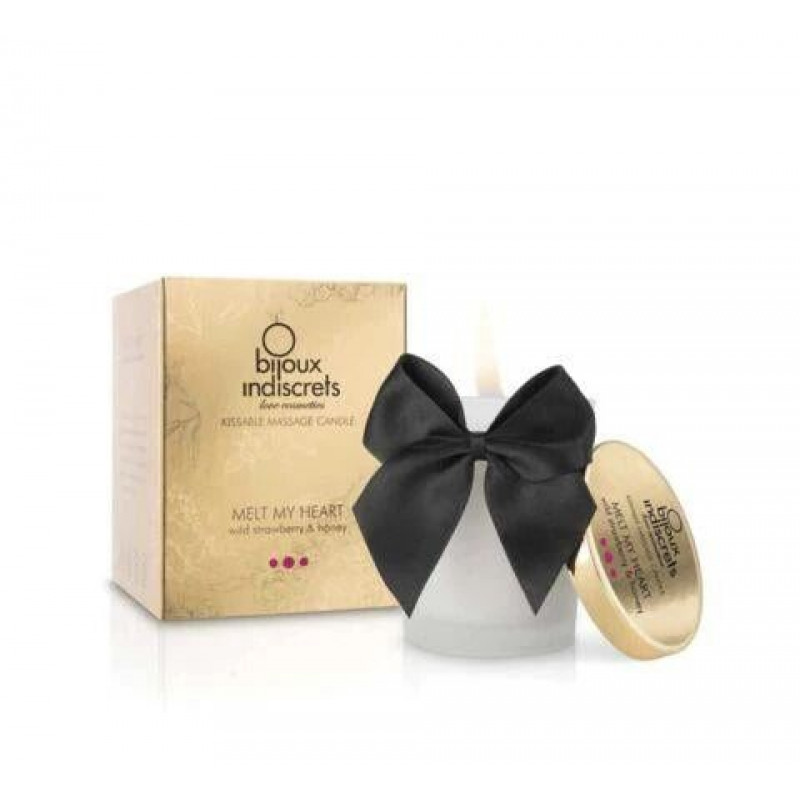 Упаковка масажної свічки Bijoux Indiscrets MELT MY HEART Caramel, 150 мл, з акцентом на бренд та назву.