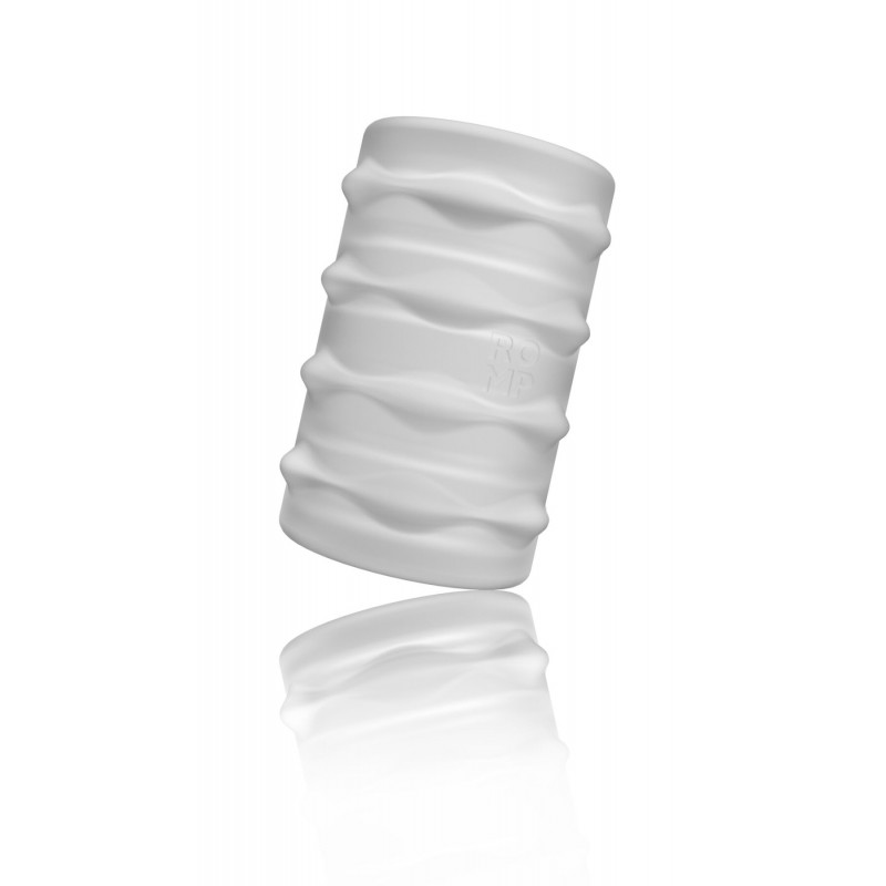 Вигляд збоку мастурбатора Romp Mosh Transparent: еластична текстура та деталі