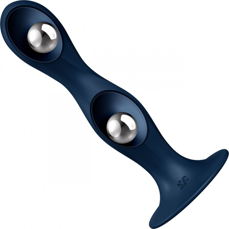 Satisfyer Double Ball-R Dark Blue, вид збоку, присоска з текстурою, темно-синій, унісекс