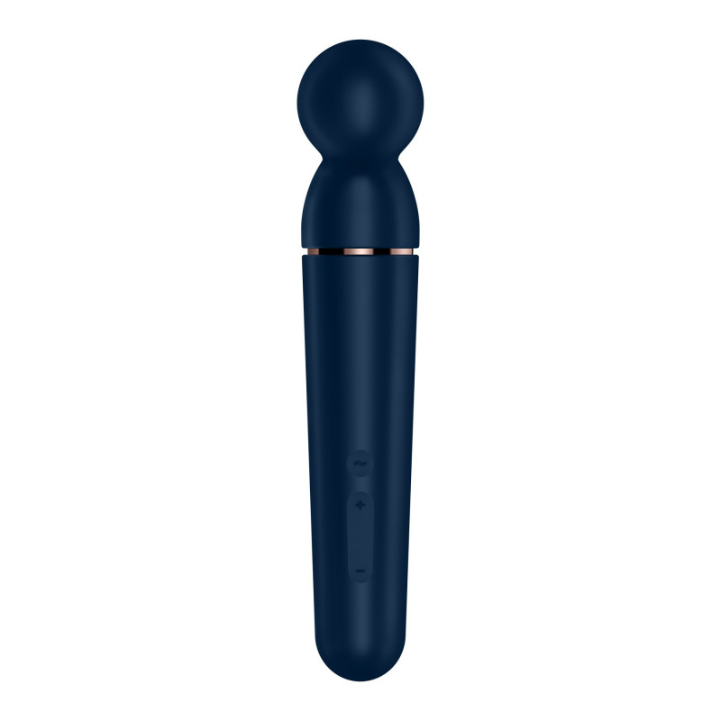 Вібромасажер Satisfyer Planet Wand-er Blue/Rosegold, вид зверху, демонструє панель керування
