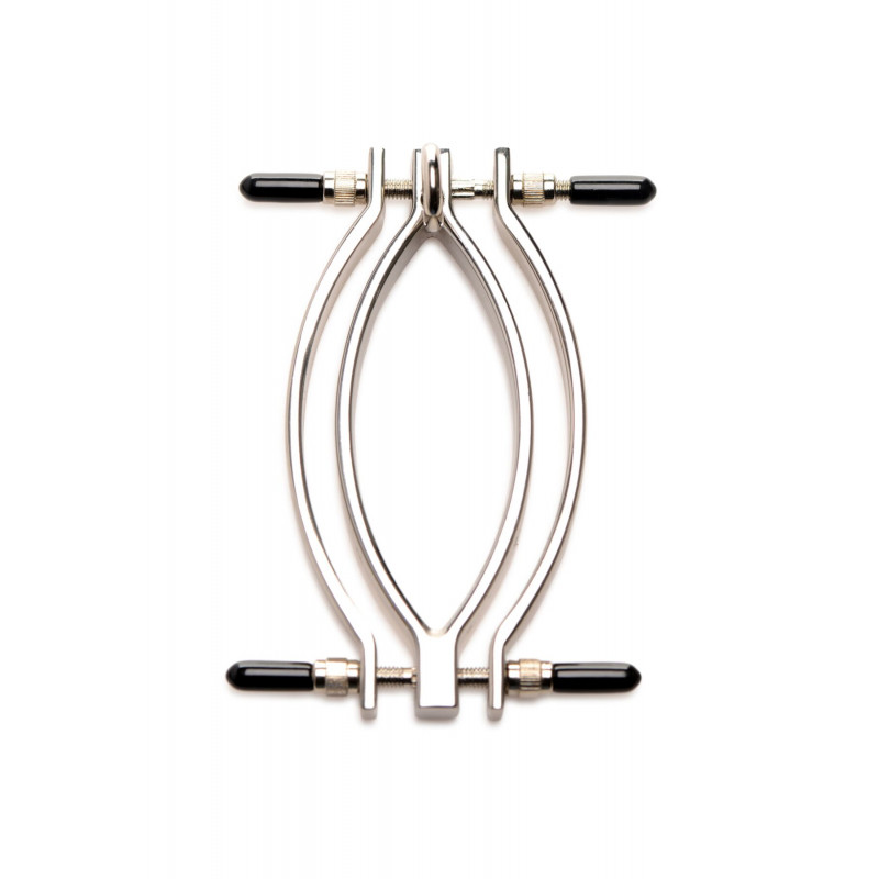 Master Series Pussy Tugger: затискач для статевих губ, вид збоку, демонстрація регулювання