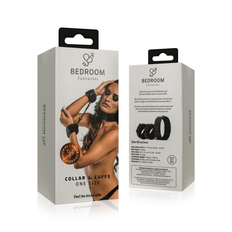 Комплект Bedroom Fantasies Collar & Wrist Cuffs, чорні - фото з різних ракурсів