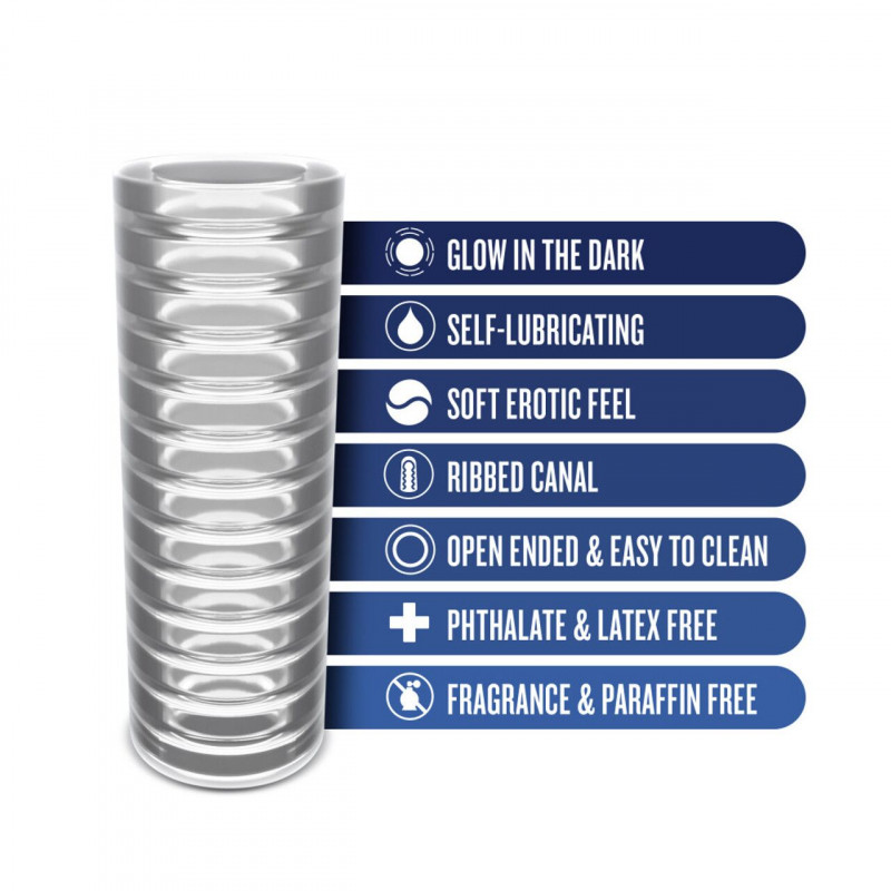 Мастурбатор Blush Rize Ribz прозорий, вигляд збоку, демонстрація рельєфної поверхні