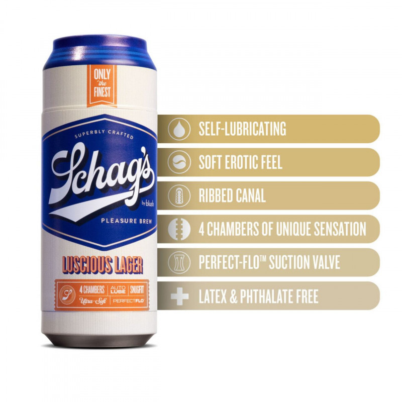Упаковка мастурбатора Blush Schags Luscious Lager Frosted, дизайн банки пива
