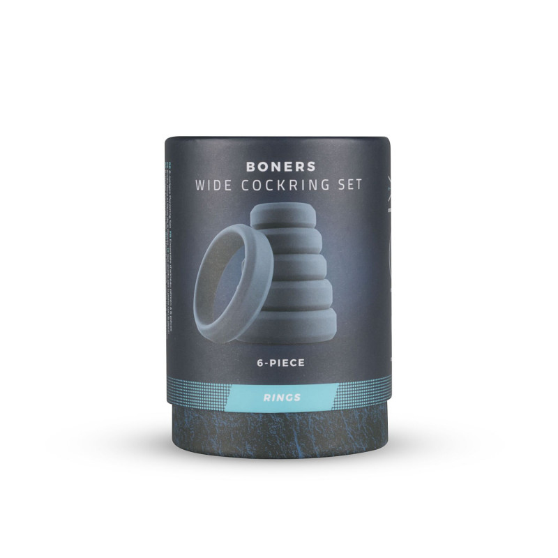 Упаковка набору ерекційних кілець Boners (6 шт.) з силікону, вид збоку