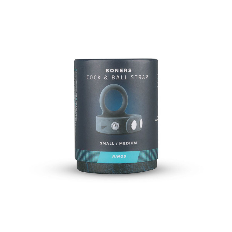 Упаковка подвійного ерекційного кільця Boners Cock & Ball Strap S/M, демонстрація комплектації