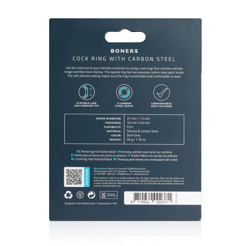Ерекційне кільце Boners Cock Ring With Steel Core, текстура матеріалу, еластичне, чорне