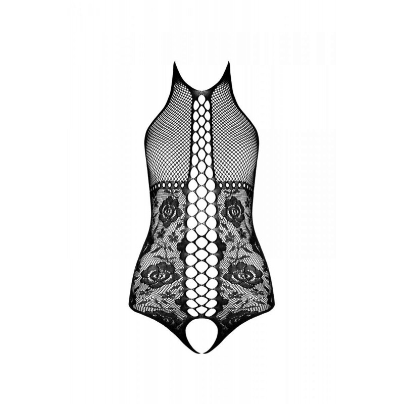 Вигляд збоку чорного бодістокінгу Passion BS094 з імітацією шнурівки