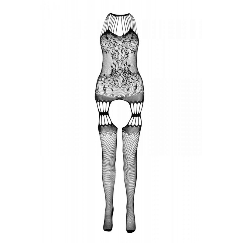 Деталі бодістокінгу Passion BS095: імітація пояса та панчіх, чорний колір